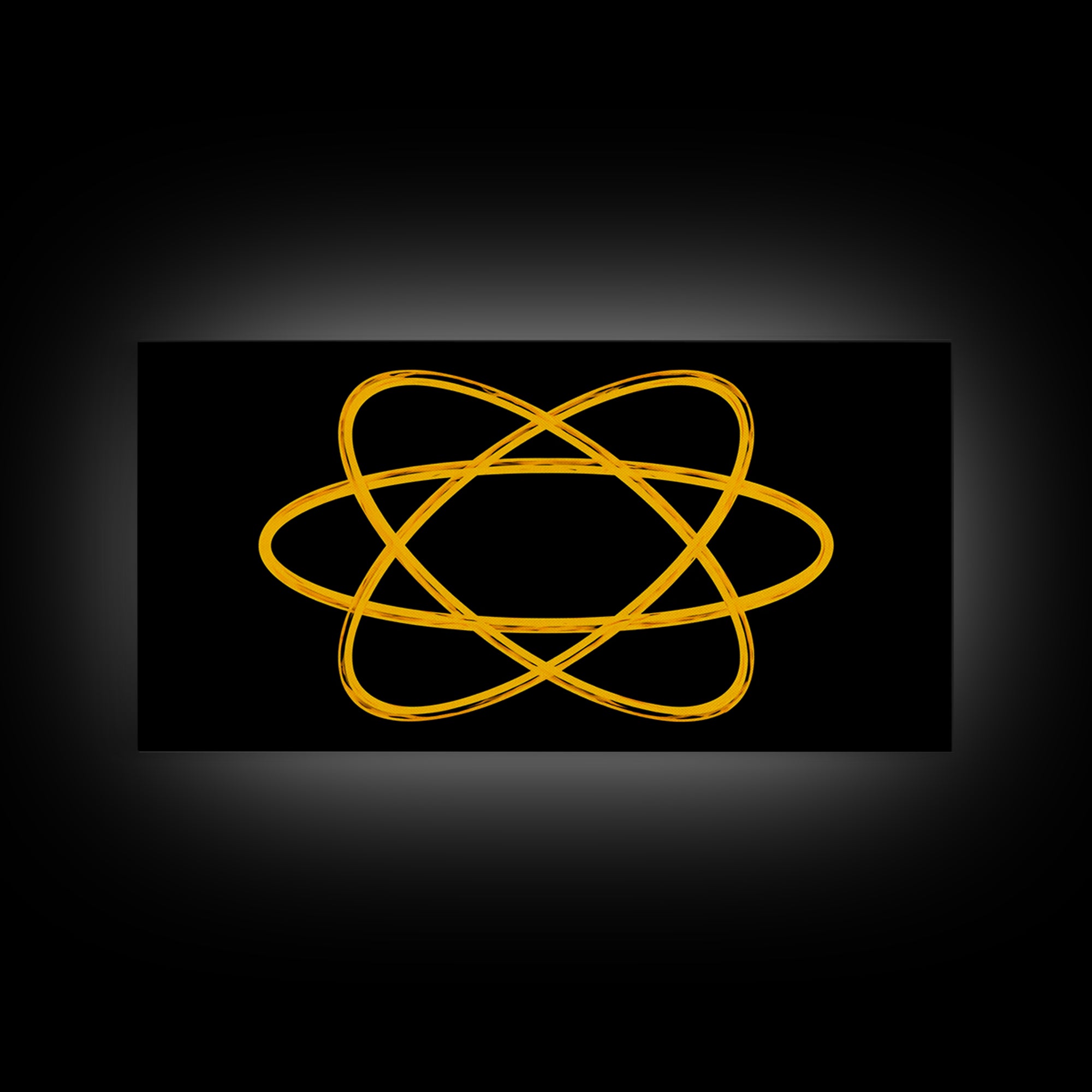 Golden Atomic Orbit Lines On Black Canvas Print, Midcentury Modern Abstract Wall Art, Retro Space Poster, Office Decor, Geek Decor