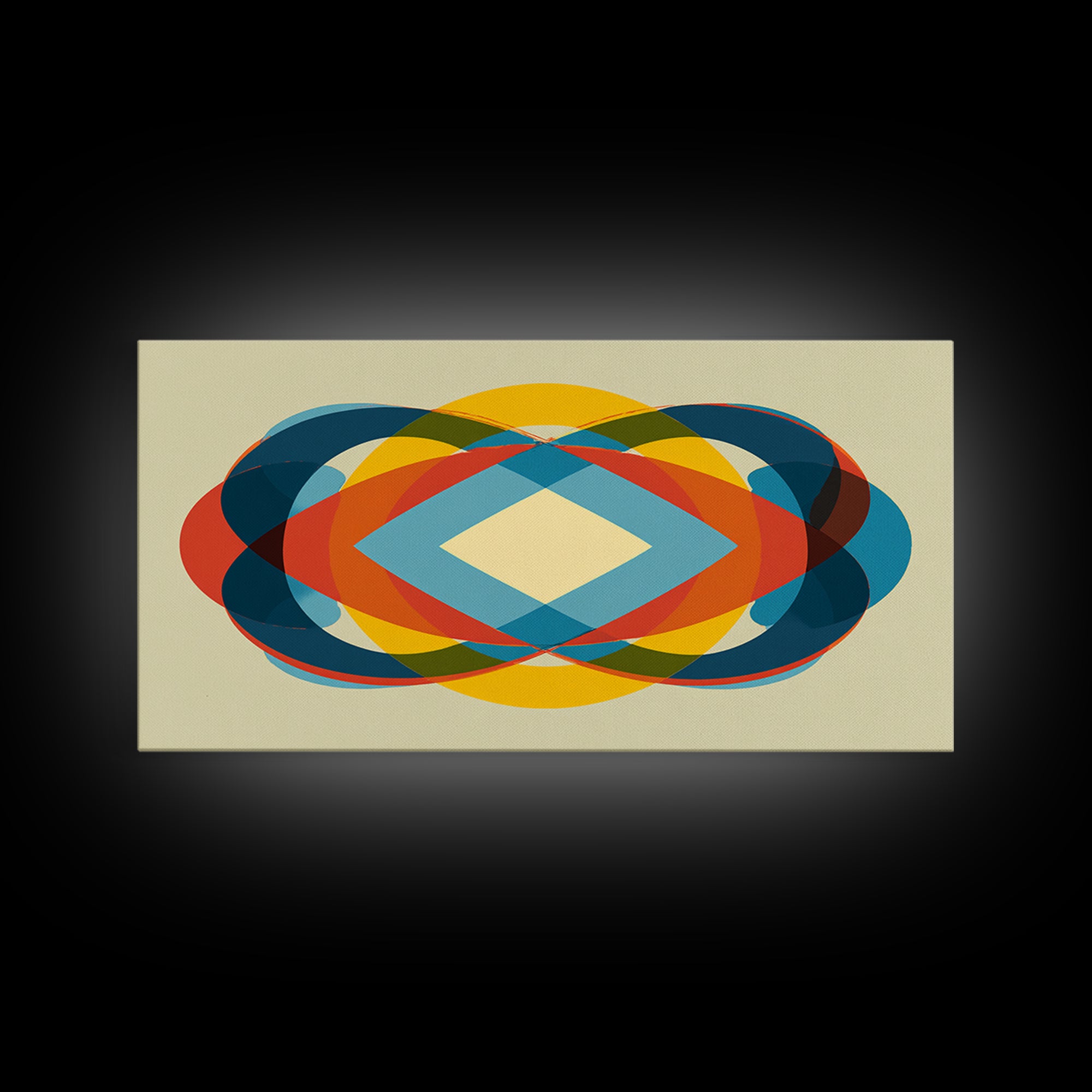 Colorful Overlapping Ellipse Abstract Wall Art, Midcentury Modern Geometric Print, Retro MCM Decor, Bold Living Room Art