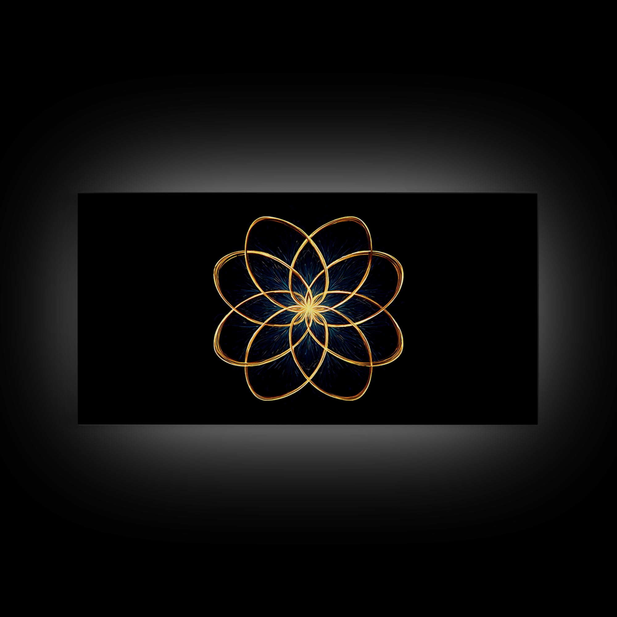 Gold Lotus Flower Line Art Canvas Print, Black And Gold Sacred Geometry Wall Decor, Spiritual Modern Abstract Artwork Gift