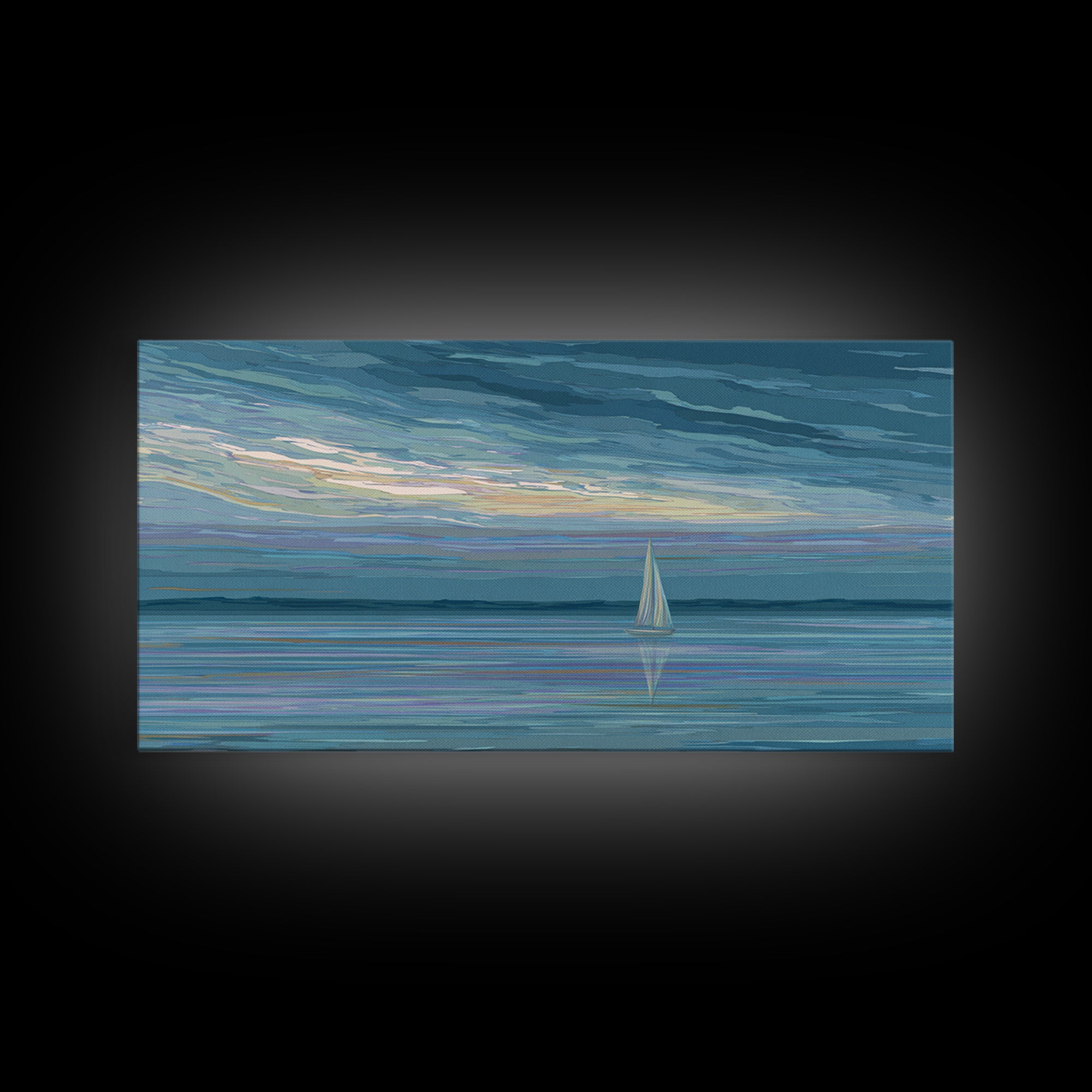 Painterly Sailboat Reflection Wall Art, Blue Coastal Seascape Print, Modern Ocean Decor, Nautical Landscape For Lake House