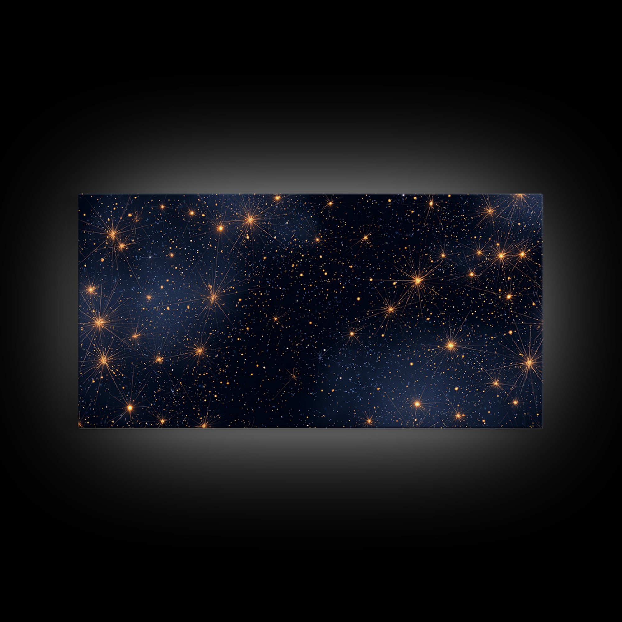 Golden Constellation Star Field Wall Art, Dark Navy Space Abstract Print, Modern Celestial Decor, Cosmic Bedroom Poster Art