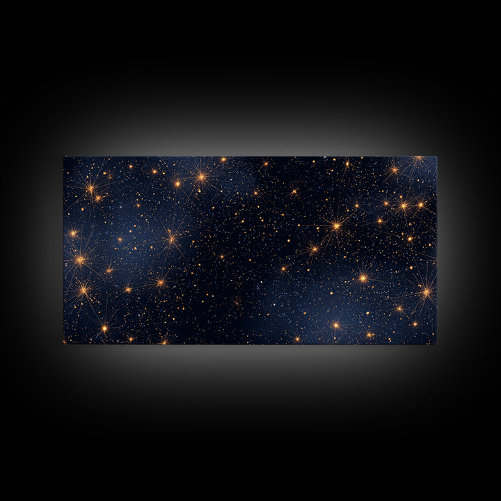 Golden Constellation Star Field Wall Art, Dark Navy Space Abstract Print, Modern Celestial Decor, Cosmic Bedroom Poster Art