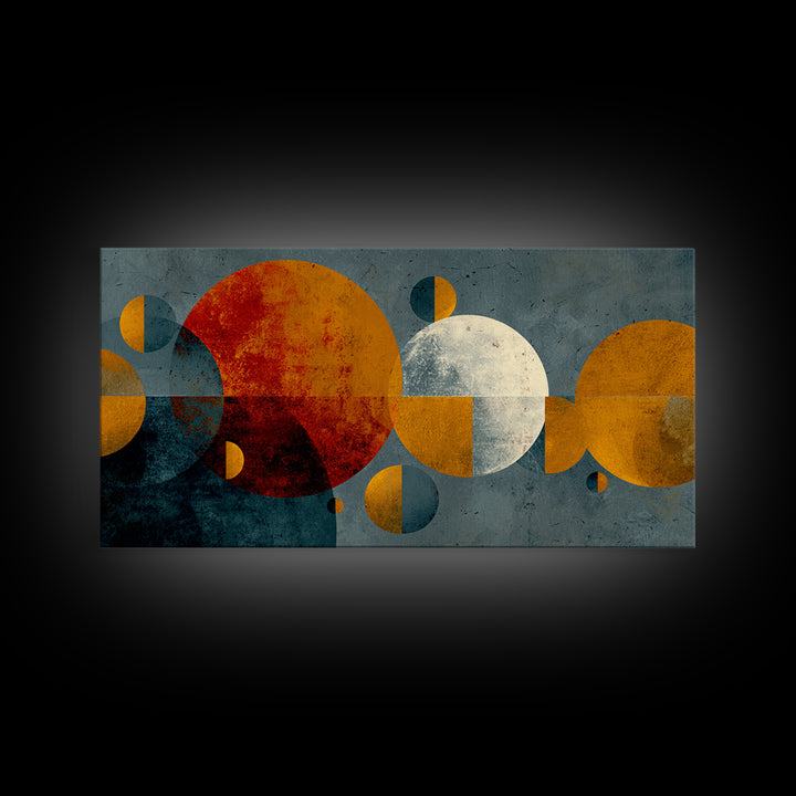 Orange Moon And White Circle Wall Art, Midcentury Modern Abstract Print, Atomic Geometric Decor, Retro Living Room Poster
