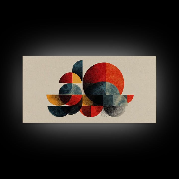 Red Teal Mustard Geometric Shapes Canvas Print, Midcentury Modern Wall Art, Bauhaus Abstract Poster, Bold Retro MCM Home Decor