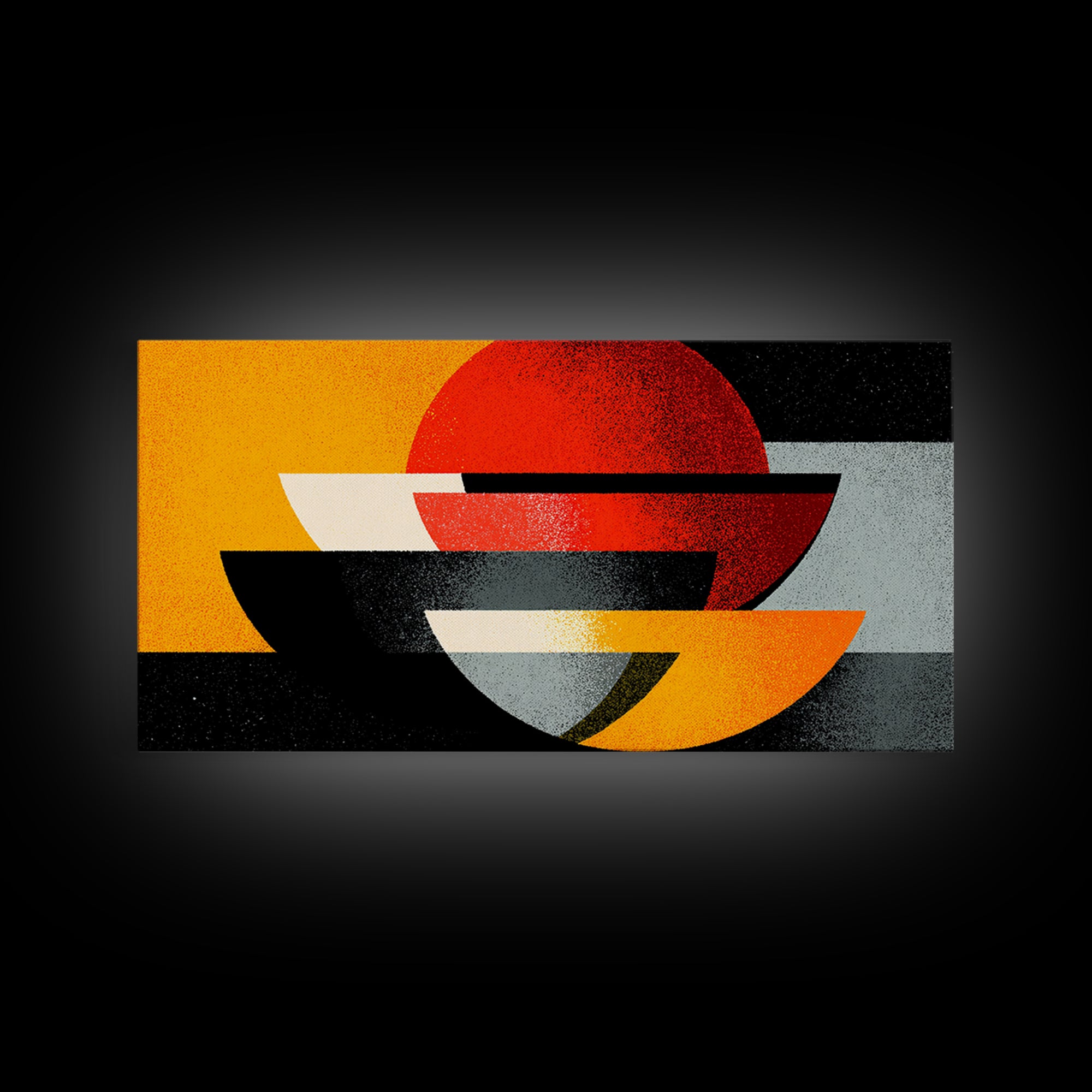 Red Sun And Black Bowls Wall Art, Midcentury Modern Canvas Print, Retro Geometric Abstract Poster, Orange MCM Home Decor
