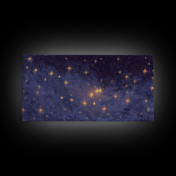 Purple Blue Galaxy Star Cloud Framed Canvas Print, Celestial Space Wall Art, Modern Cosmic Decor For Bedroom Or Office Decor