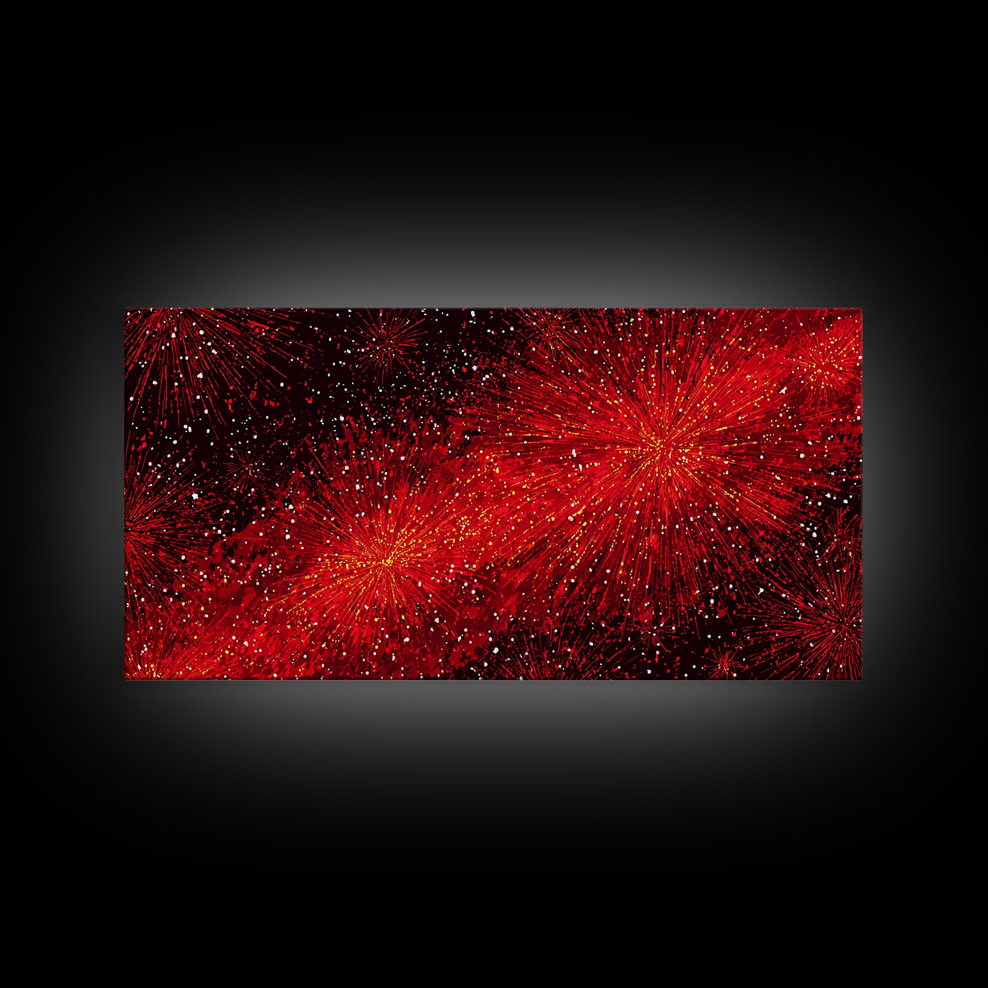 Fiery Red Starburst Fireworks Wall Art, Retro Atomic Mid Century Modern Decor, Bold Abstract Print For Living Room Or Office