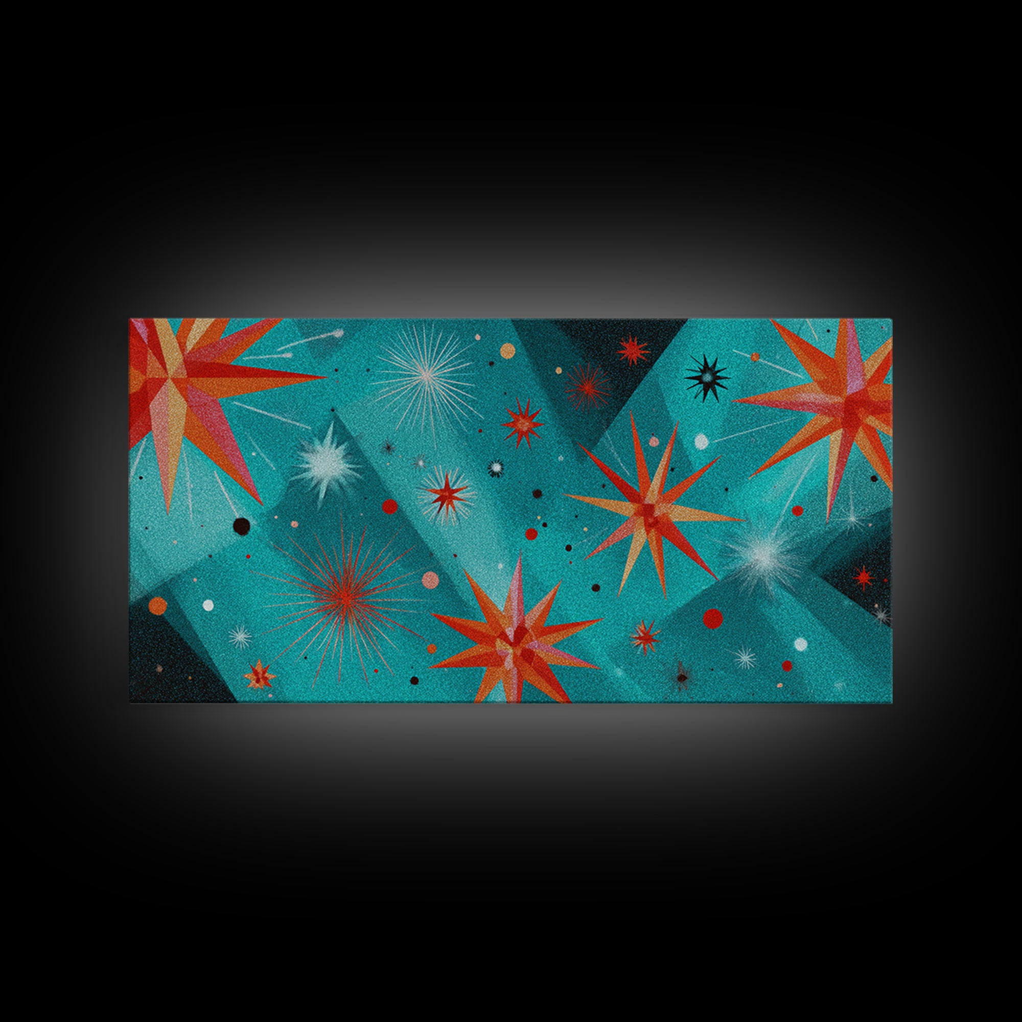 Turquoise Atomic Starburst Wall Art, Mid Century Modern Decor, Retro 50s Space Abstract Print For Living Room And Office
