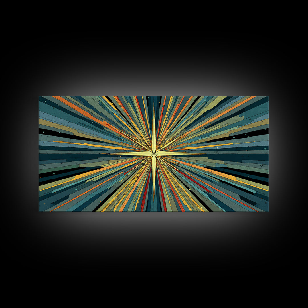 Teal Orange Atomic Starburst Wall Art, Midcentury Modern Abstract Print, Retro Geometric MCM Artwork For Living Room Decor