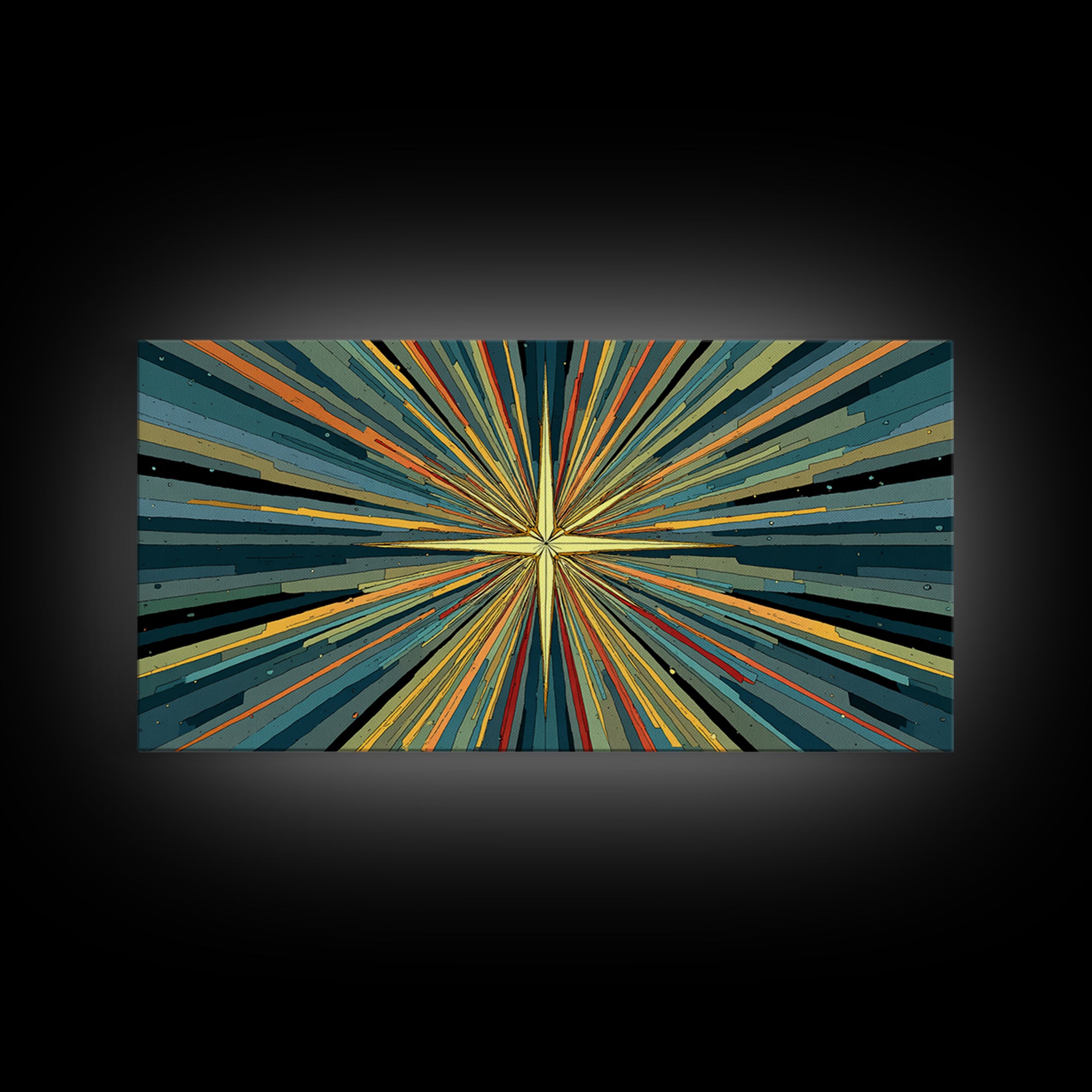Teal Orange Atomic Starburst Wall Art, Midcentury Modern Abstract Print, Retro Geometric MCM Artwork For Living Room Decor