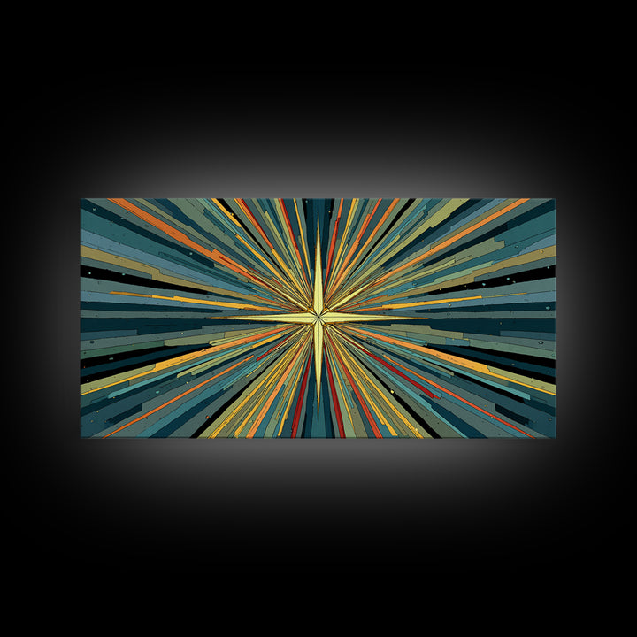 Teal Orange Atomic Starburst Wall Art, Midcentury Modern Abstract Print, Retro Geometric MCM Artwork For Living Room Decor