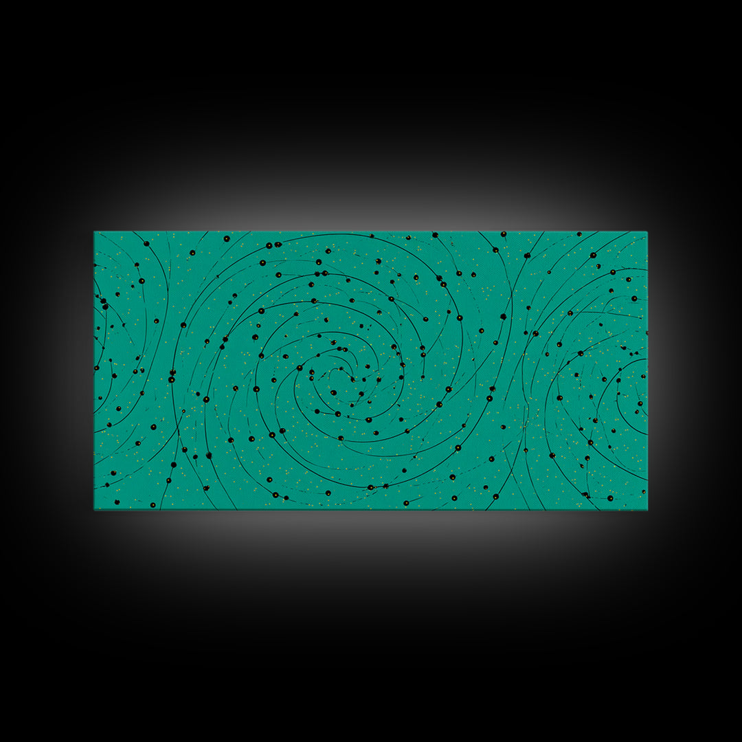 Teal Spiral Galaxy Abstract Canvas Print, Midcentury Modern Wall Art, Cosmic Retro Poster, Space Abstract Art Decor For Office