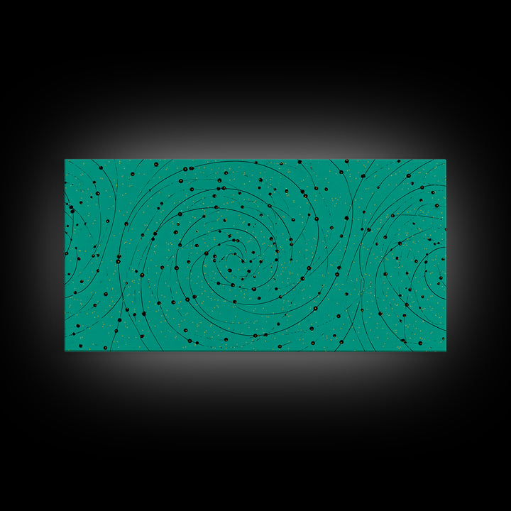 Teal Spiral Galaxy Abstract Canvas Print, Midcentury Modern Wall Art, Cosmic Retro Poster, Space Abstract Art Decor For Office