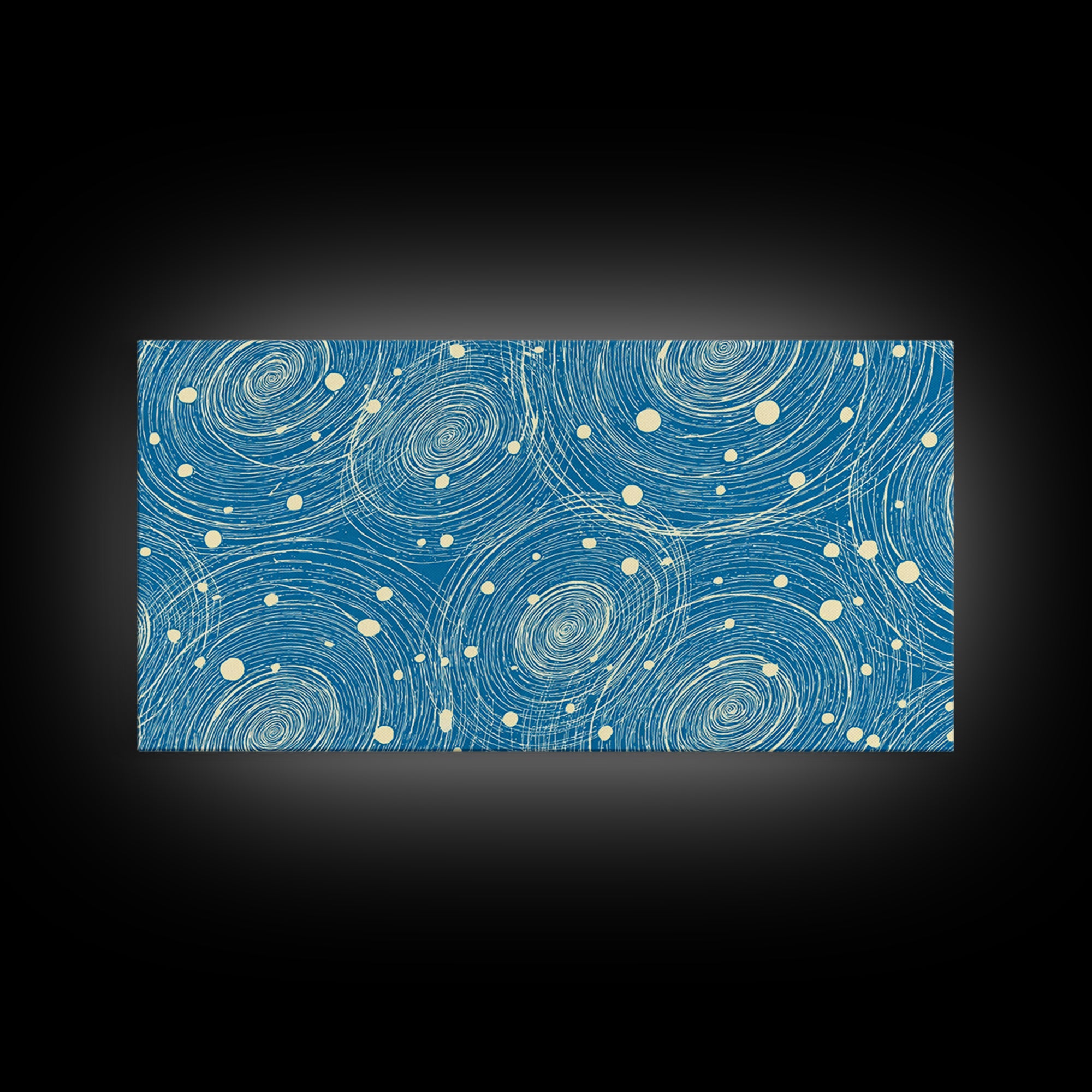 Blue Swirling Star Field Framed Canvas Print, Midcentury Modern Wall Art, Retro Abstract Poster, Cosmic Home Decor, MCM Office Decor