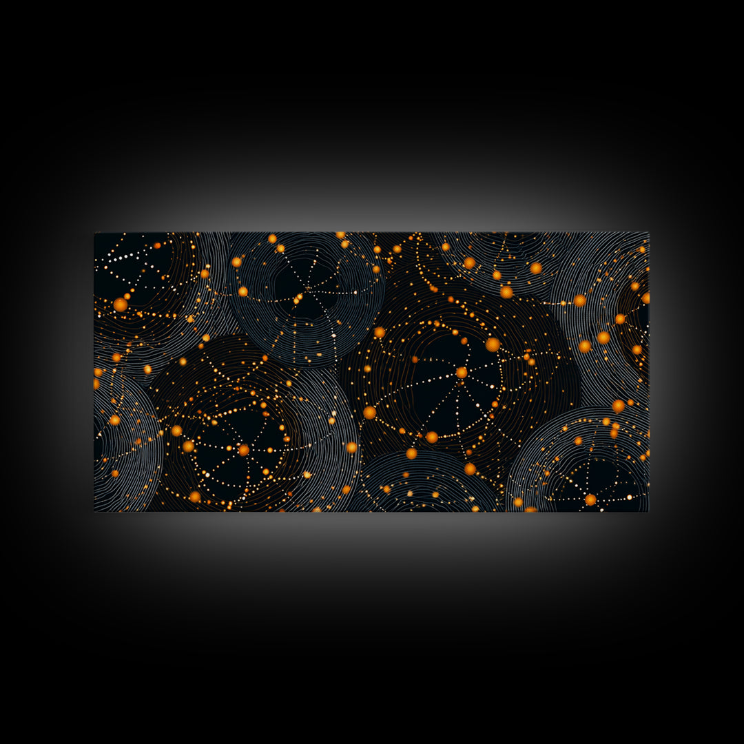 Orange Atomic Constellation Canvas Print, Midcentury Modern Wall Art, Retro Sci Fi Poster, Cosmic Abstract Decor For Office