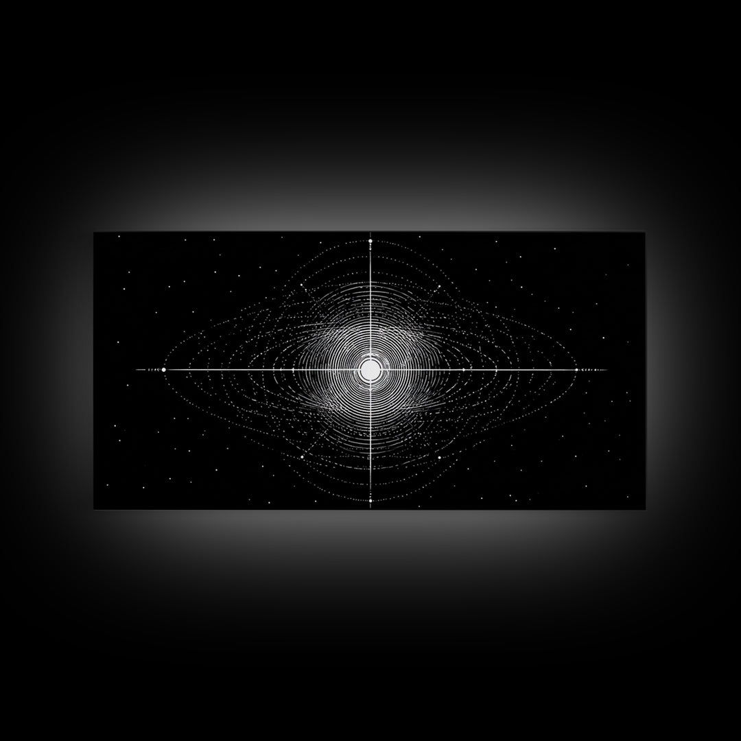 Black White Central Star Field Wall Art, Midcentury Modern Abstract Art, Cosmic Space Poster, Minimalist Home Decor, MCM Print