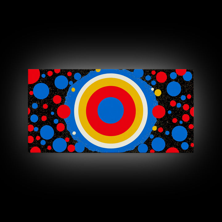 Concentric Target Canvas Print, Red Blue Yellow Circle Poster, Midcentury Modern Wall Decor, Pop Art Geometric MCM Print