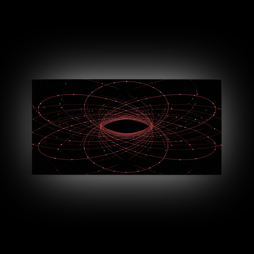 Red Orbital Black Hole Starfield Wall Art, Space Abstract Art, Modern Geometric Art Print, Sci Fi Decor For Home Office Gift