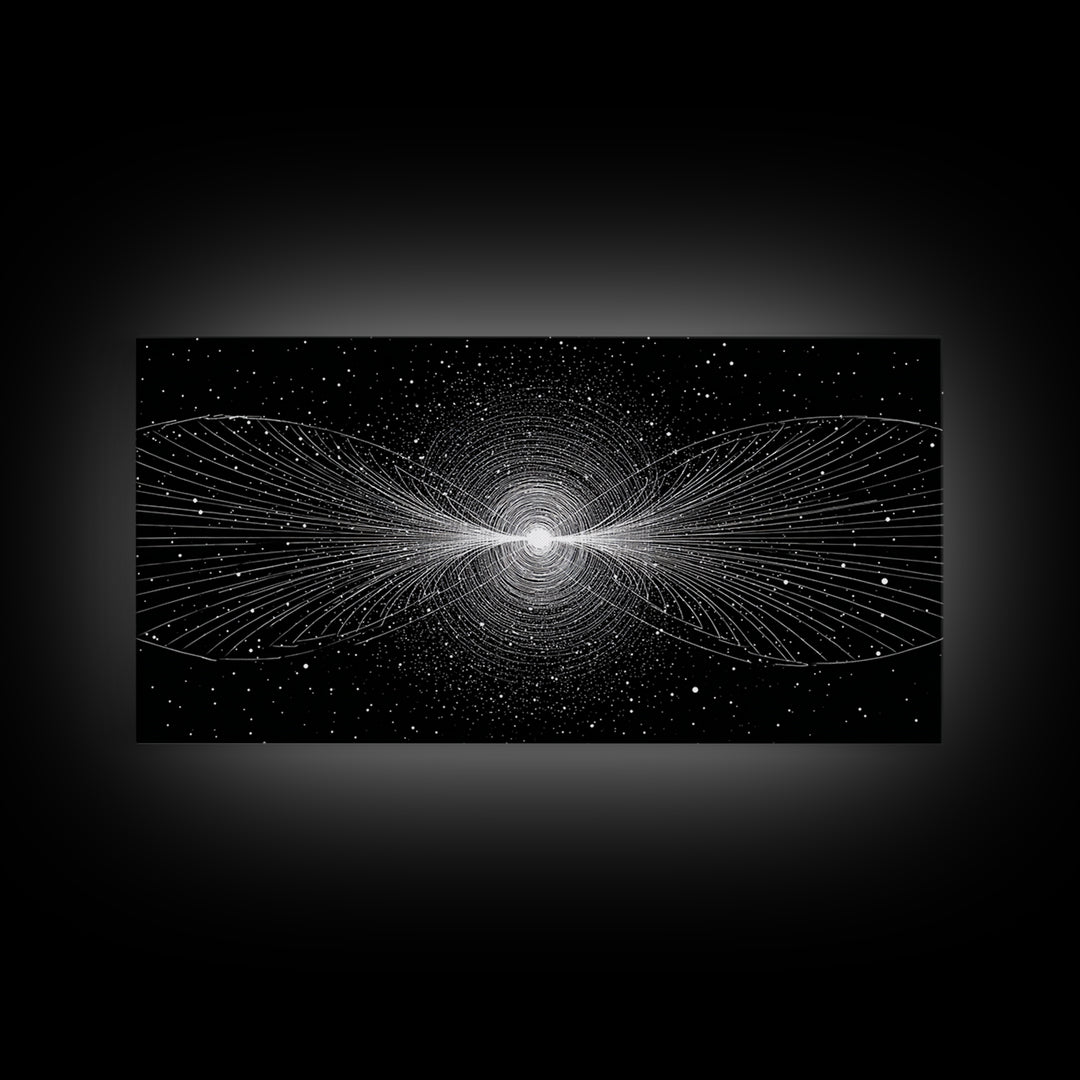 White Particle Wave Cosmic Burst Wall Art, Space Abstract Art, Modern Wall Decor, Sci Fi Poster, Black And White Art Print