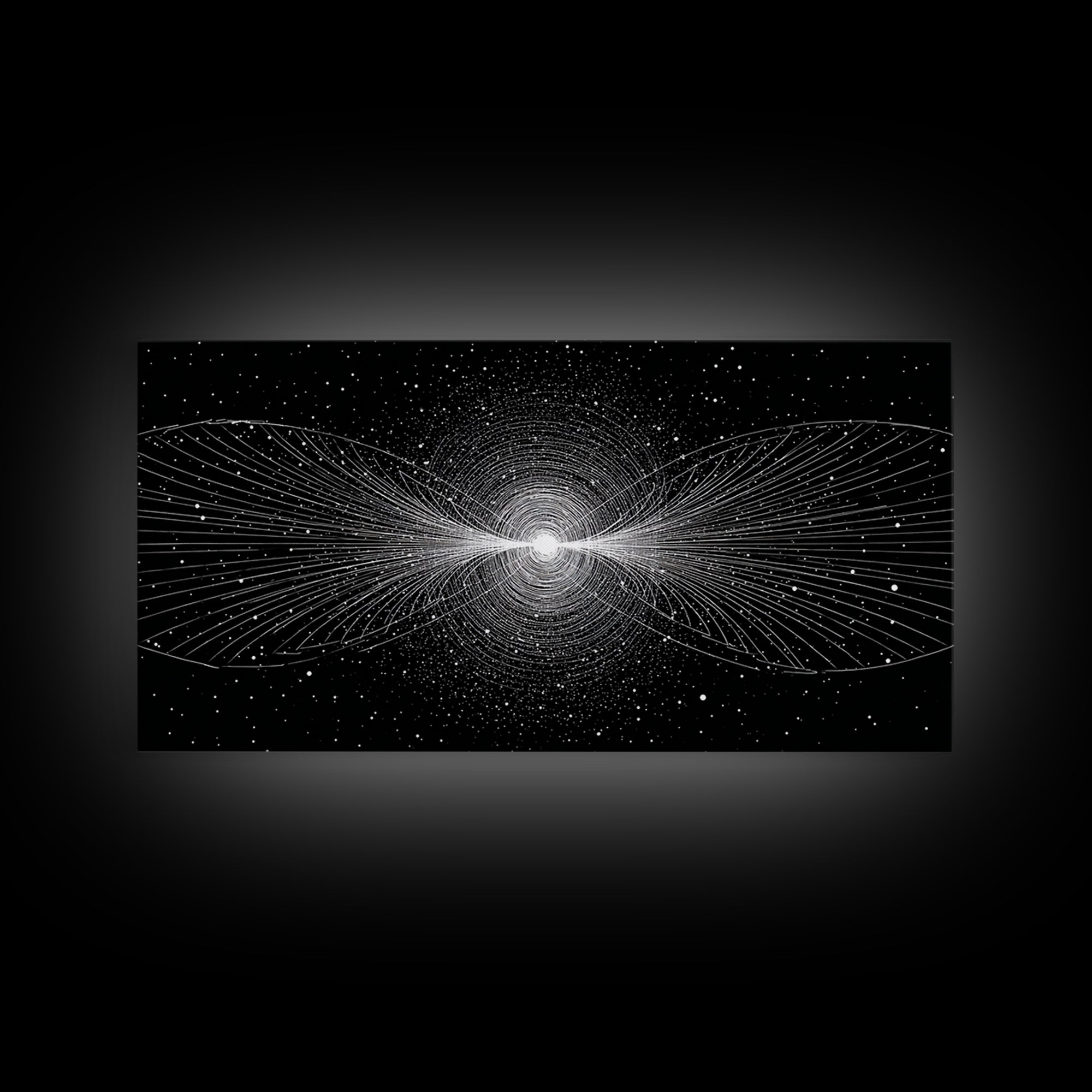White Particle Wave Cosmic Burst Wall Art, Space Abstract Art, Modern Wall Decor, Sci Fi Poster, Black And White Art Print