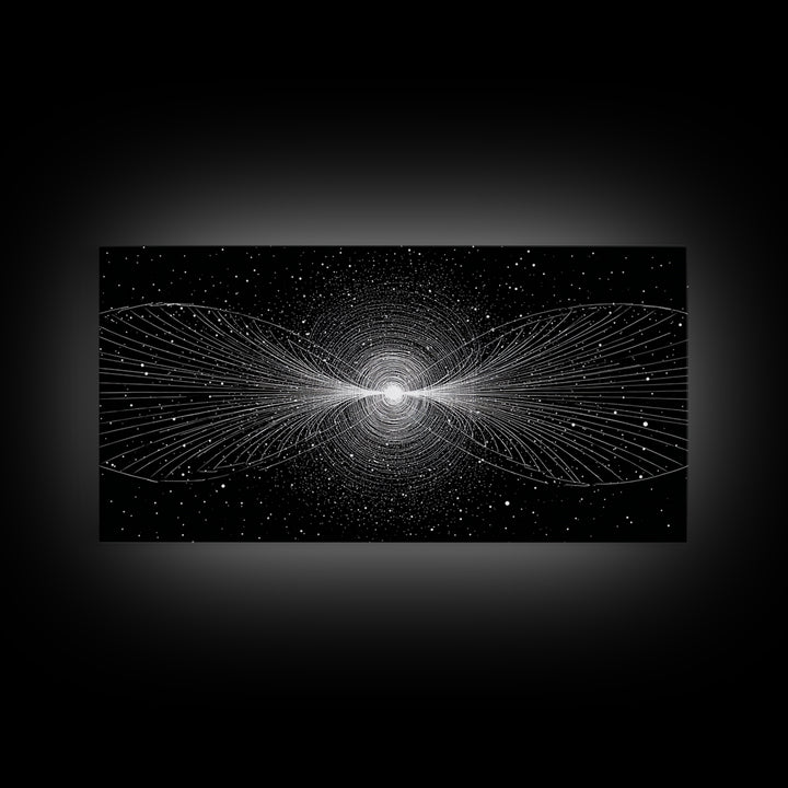 White Particle Wave Cosmic Burst Wall Art, Space Abstract Art, Modern Wall Decor, Sci Fi Poster, Black And White Art Print
