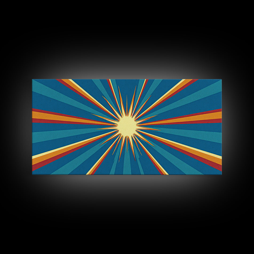 Retro Radiant Sunburst In Teal Blue Wall Art, Midcentury Modern Art, Atomic 60s Poster, Colorful Geometric Wall Decor Print