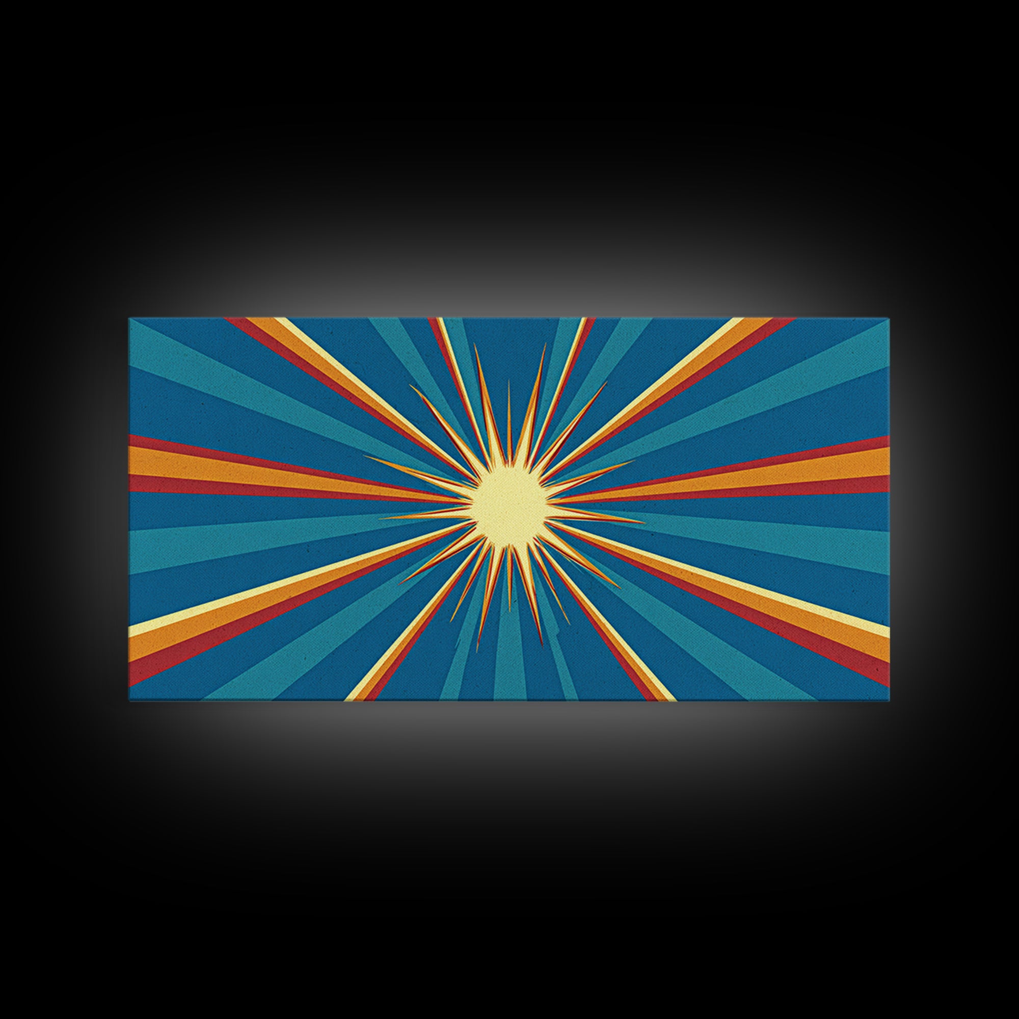 Retro Radiant Sunburst In Teal Blue Wall Art, Midcentury Modern Art, Atomic 60s Poster, Colorful Geometric Wall Decor Print