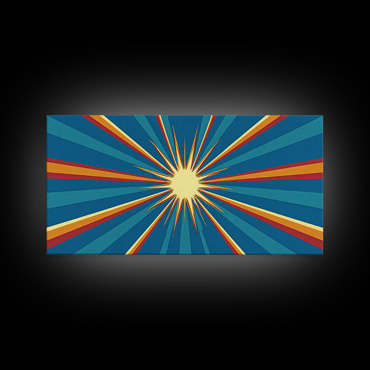 Retro Radiant Sunburst In Teal Blue Wall Art, Midcentury Modern Art, Atomic 60s Poster, Colorful Geometric Wall Decor Print