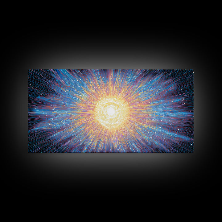Electric Solar Burst With Rainbow Lines Canvas Print, Space Abstract Art, Modern Wall Art, Colorful Sci Fi Decor Gift Idea