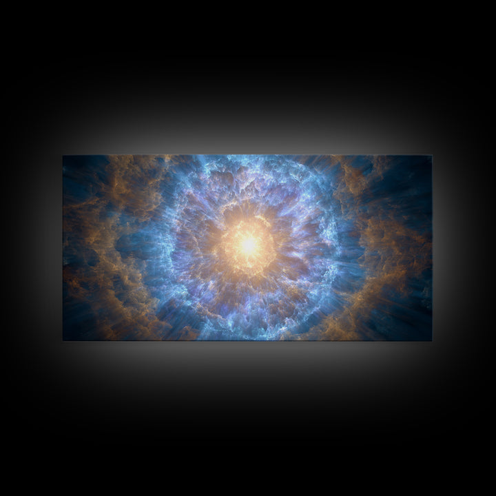 Blue Gold Nebula Eye Cosmic Light Wall Art, Space Abstract Art, Modern Wall Decor, Sci Fi Art Print For Living Room Decor
