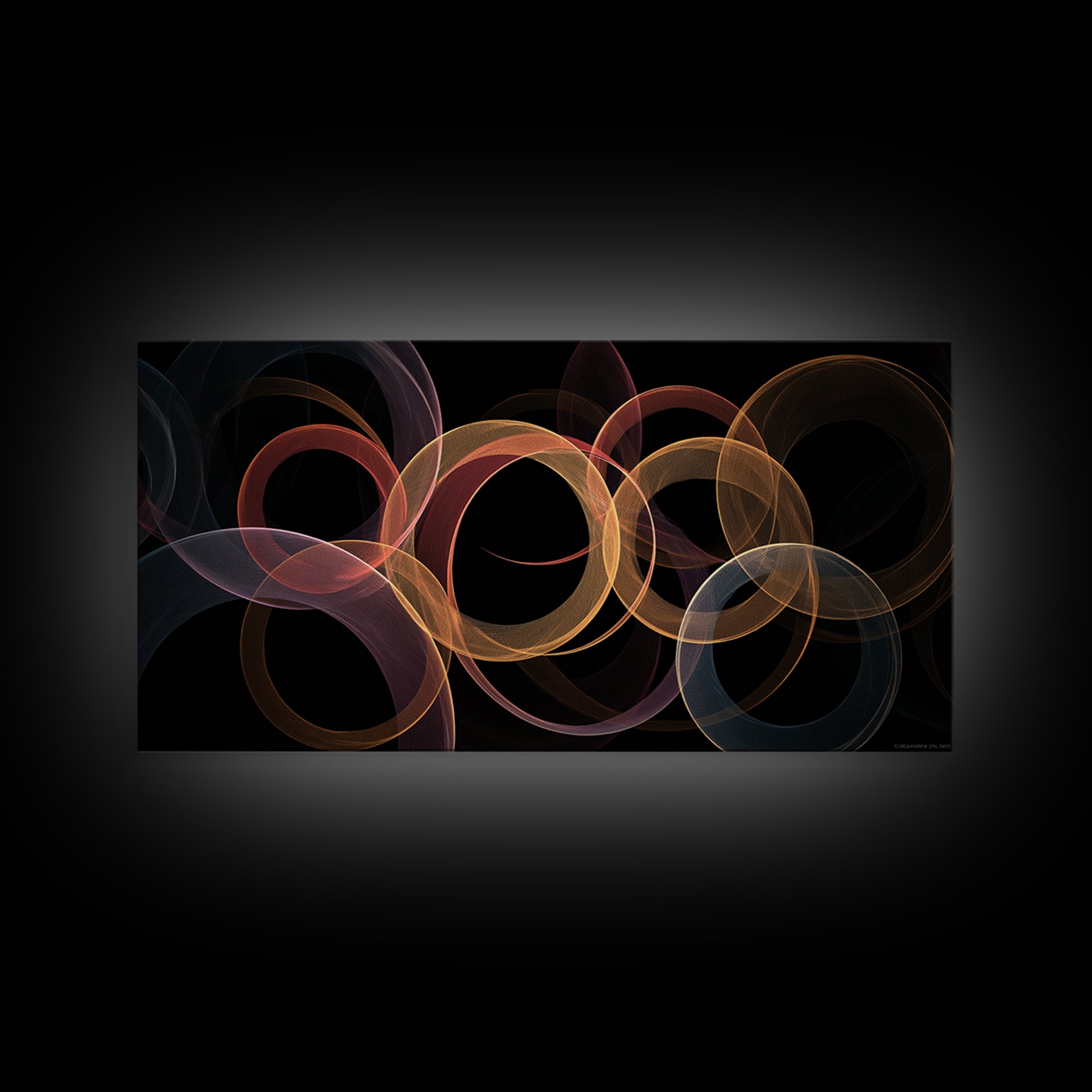 Glowing Transparent Orbital Rings Abstract Wall Art, Midcentury Modern Geometric Poster, Retro MCM Wall Decor, Large Canvas Print