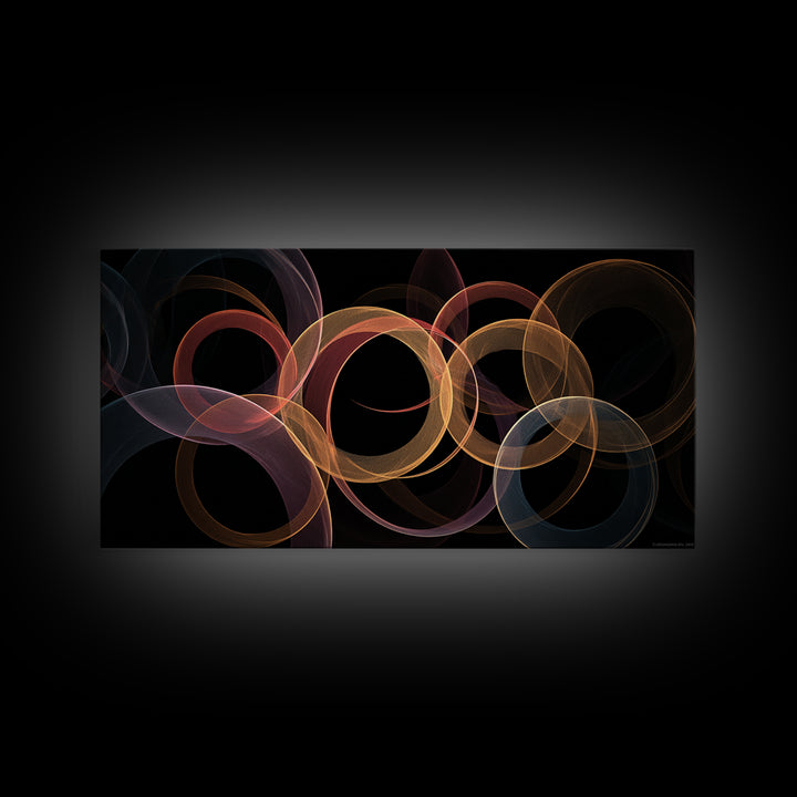 Glowing Transparent Orbital Rings Abstract Wall Art, Midcentury Modern Geometric Poster, Retro MCM Wall Decor, Large Canvas Print