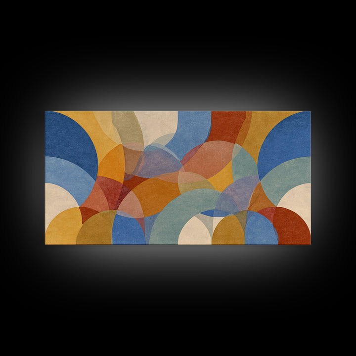 Colorful Translucent Circles And Arches Canvas Print, Midcentury Modern Abstract Art, Retro Wall Decor, Geometric Living Room Art