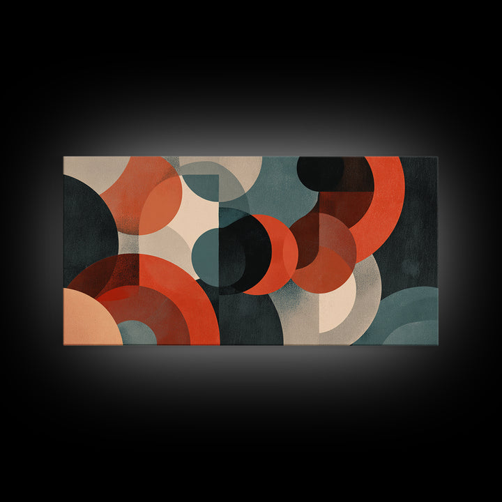 Rust Teal Cream Overlapping Circle Abstract Canvas Print, Midcentury Modern Wall Art, Retro Geometric Decor, Large MCM Poster