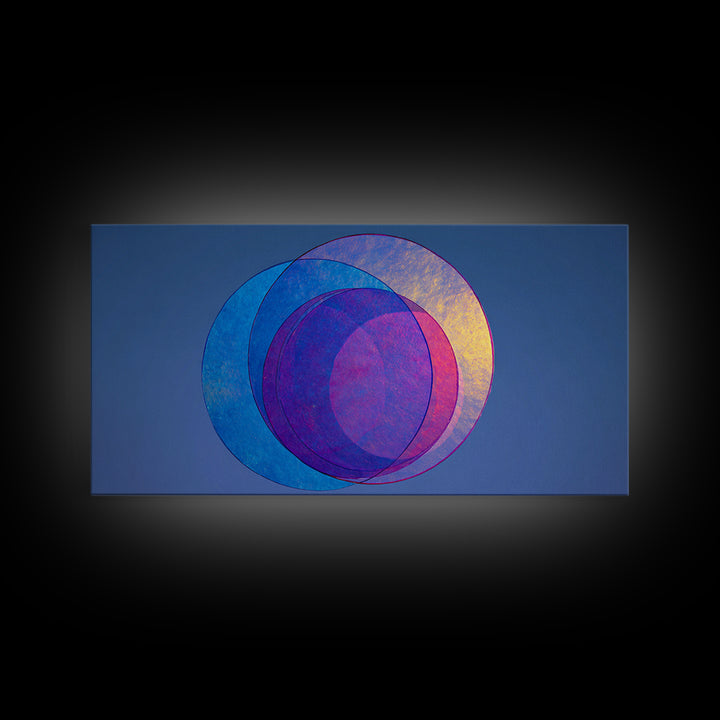 Blue Purple Transparent Planet Circles Canvas Print, Modern Abstract Wall Art, Midcentury Geometric Poster, Cool Bedroom Decor