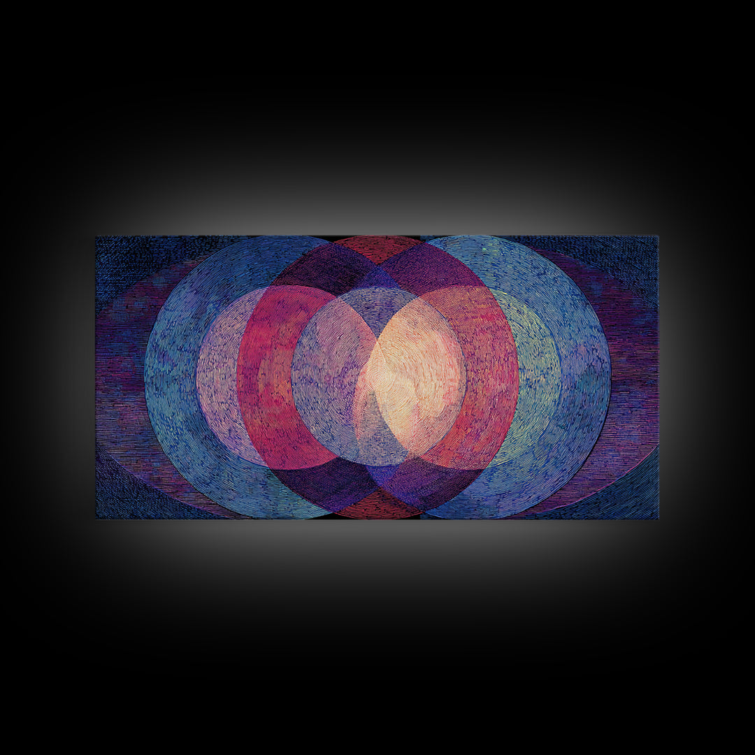 Textured Blue Pink Moire Oval Rings Wall Art, Midcentury Modern Abstract Art Print, Op Art Poster, Retro Geometric MCM Decor