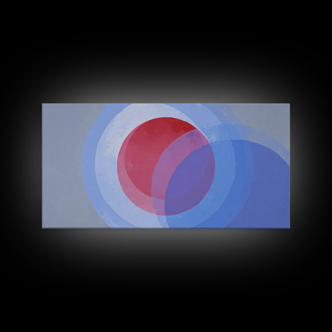 Soft Red Violet And Blue Concentric Circles Canvas Print, Modern Abstract Wall Art, Minimal Geometric Decor, Serene Bedroom Art