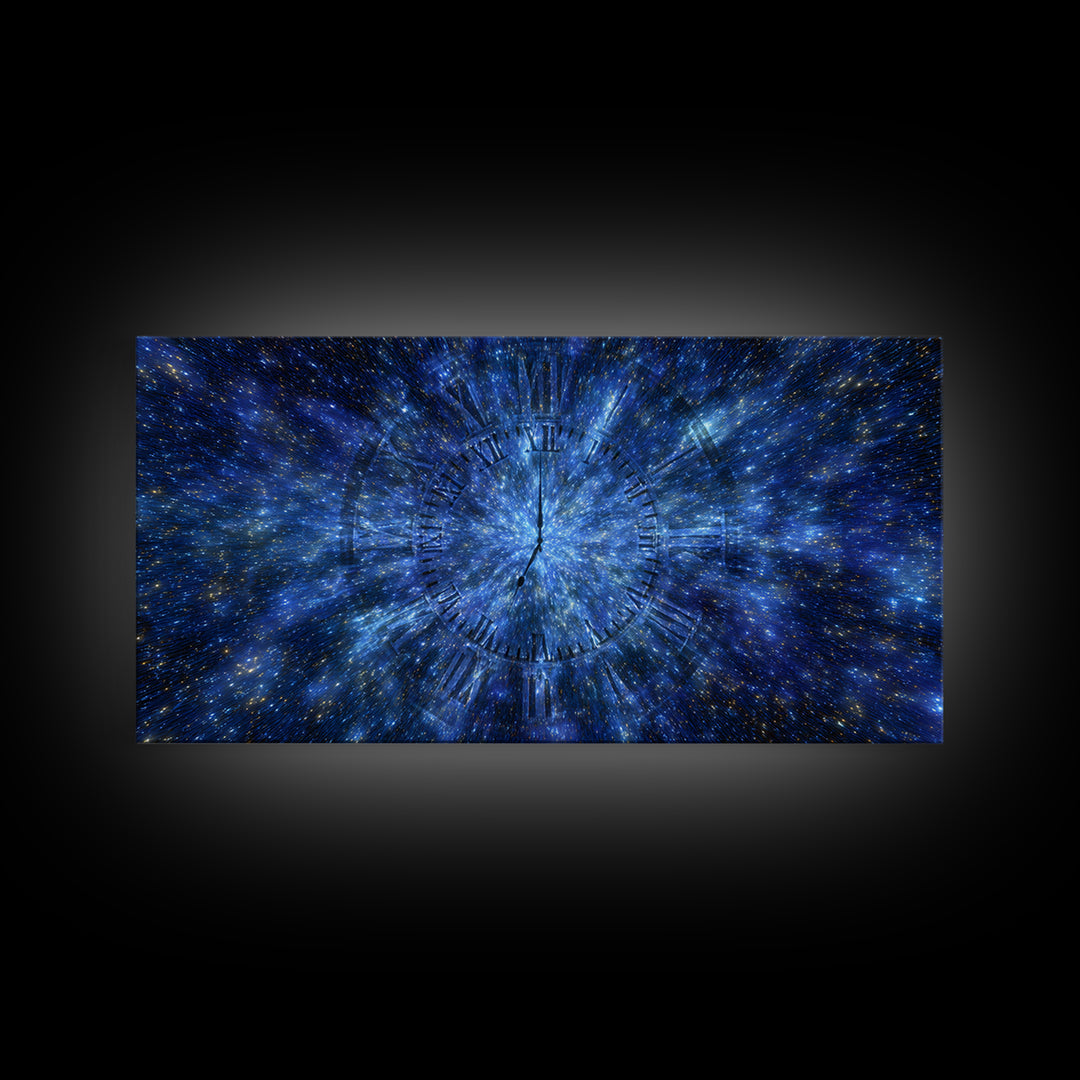 Blue Starfield Time Portal Wall Art, Modern Abstract Art, Space Poster, Digital Art Print, Galaxy Clock Decor, Home Office Art
