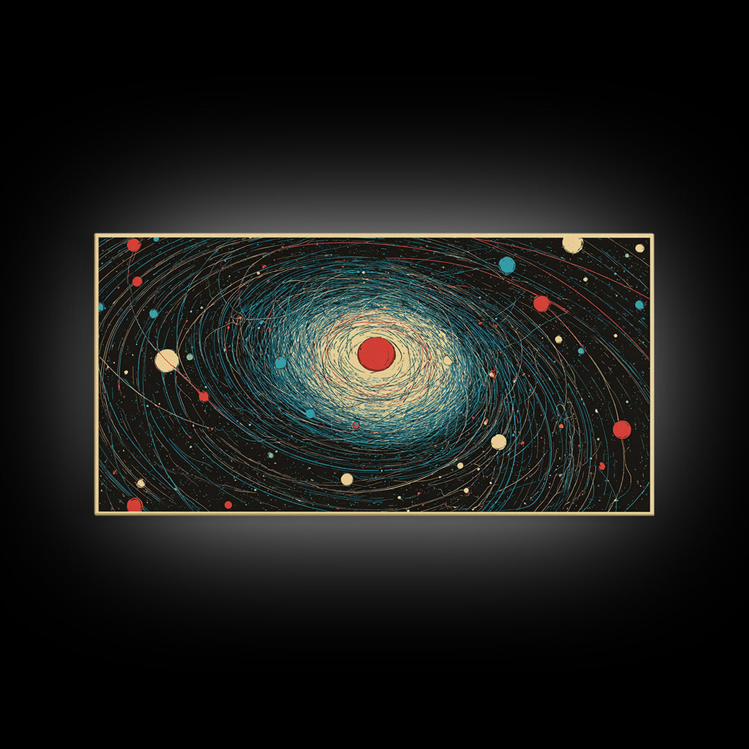 Cream Red Spiral Galaxy Canvas Print, Midcentury Modern Art, Retro Space Poster, Abstract Wall Decor, Atomic Planet Artwork