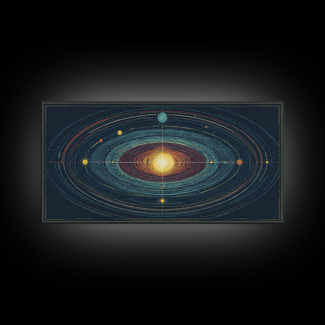 Celestial Orbit Map Framed Canvas Print, Modern Abstract Art, Midcentury Wall Art, Space Poster, Geometric Home Office Decor