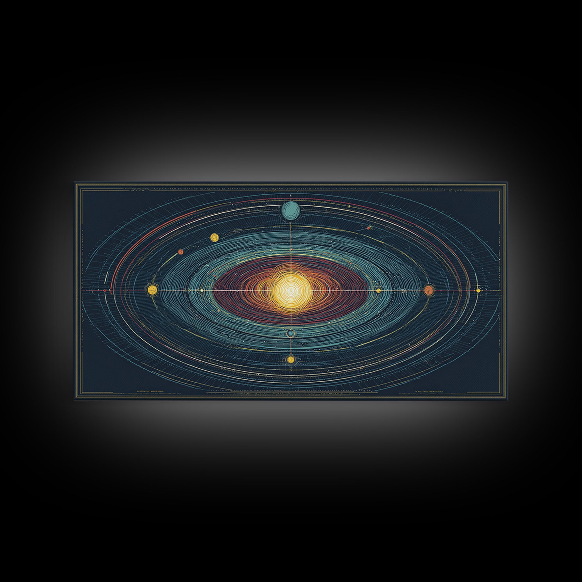 Celestial Orbit Map Framed Canvas Print, Modern Abstract Art, Midcentury Wall Art, Space Poster, Geometric Home Office Decor