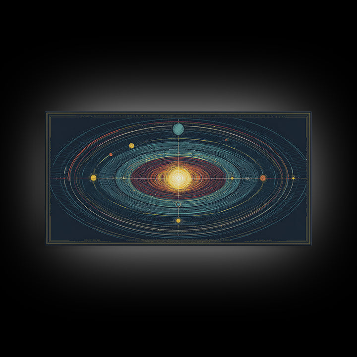 Celestial Orbit Map Framed Canvas Print, Modern Abstract Art, Midcentury Wall Art, Space Poster, Geometric Home Office Decor