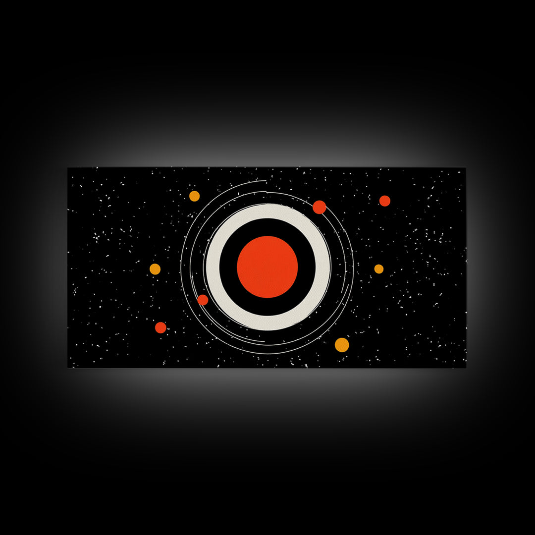 Minimal Red Planet Wall Art, Black Starfield Orbit Poster, Midcentury Modern Decor, Atomic Space Abstract Art Print, MCM