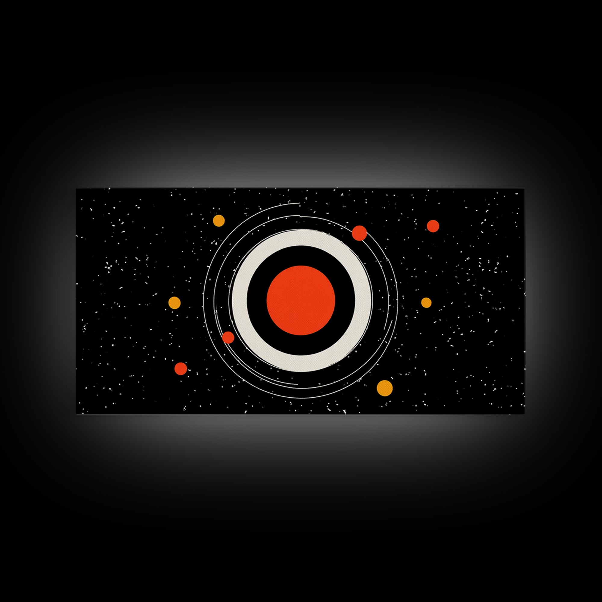 Minimal Red Planet Wall Art, Black Starfield Orbit Poster, Midcentury Modern Decor, Atomic Space Abstract Art Print, MCM