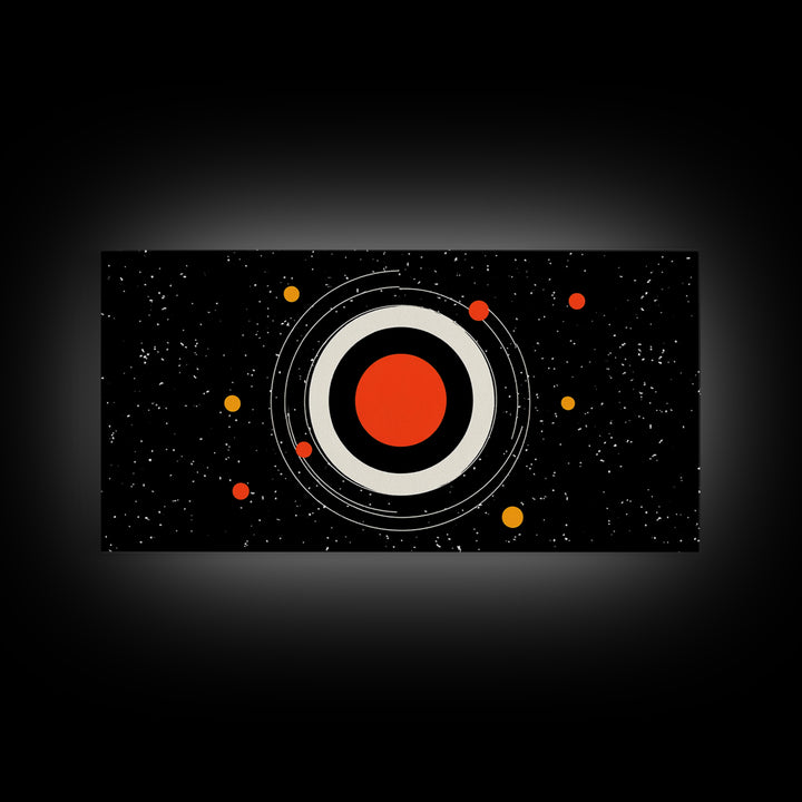 Minimal Red Planet Wall Art, Black Starfield Orbit Poster, Midcentury Modern Decor, Atomic Space Abstract Art Print, MCM