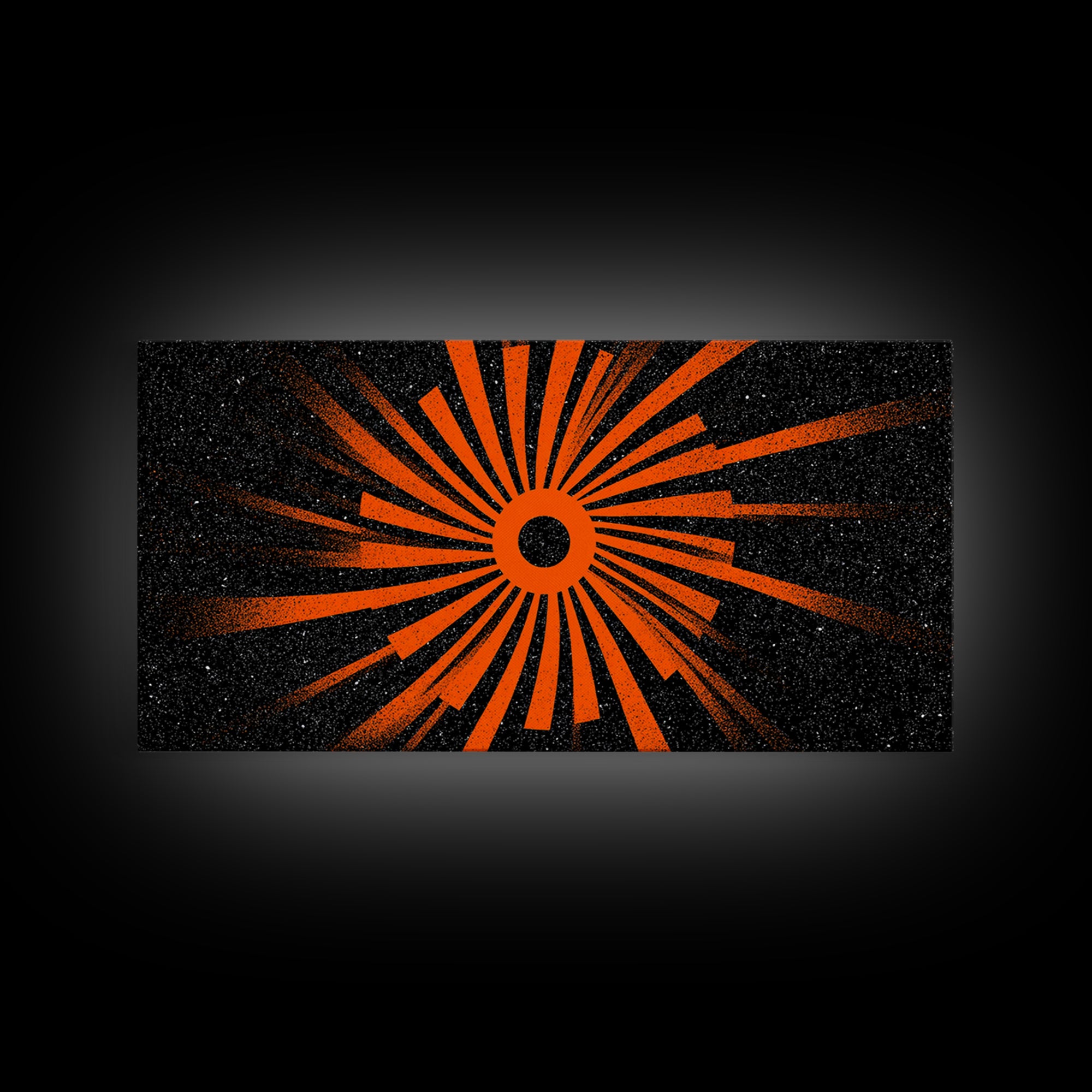 Orange Eclipse Sunburst Canvas Print, Retro Space Abstract Art, Midcentury Modern Wall Decor, Black Atomic Poster For Living Room