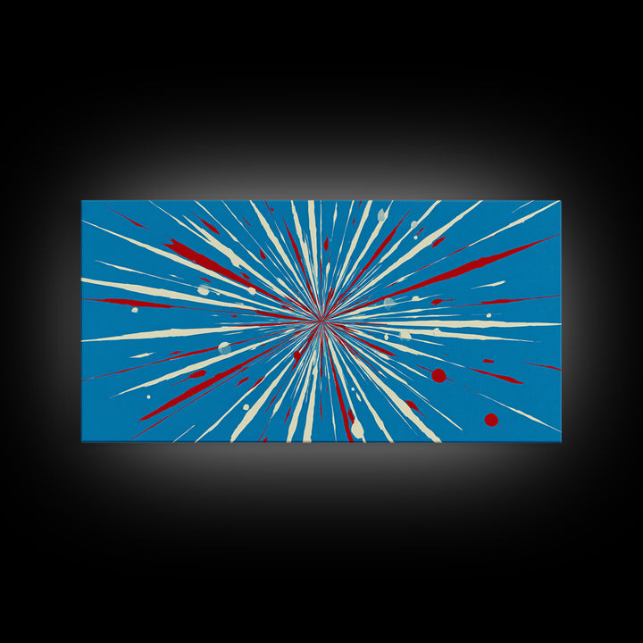 Blue Red Speed Burst Wall Art, Retro Sci Fi Star Lines, Modern Abstract Art Print, Bold Graphic Poster, Game Room Decor Gift