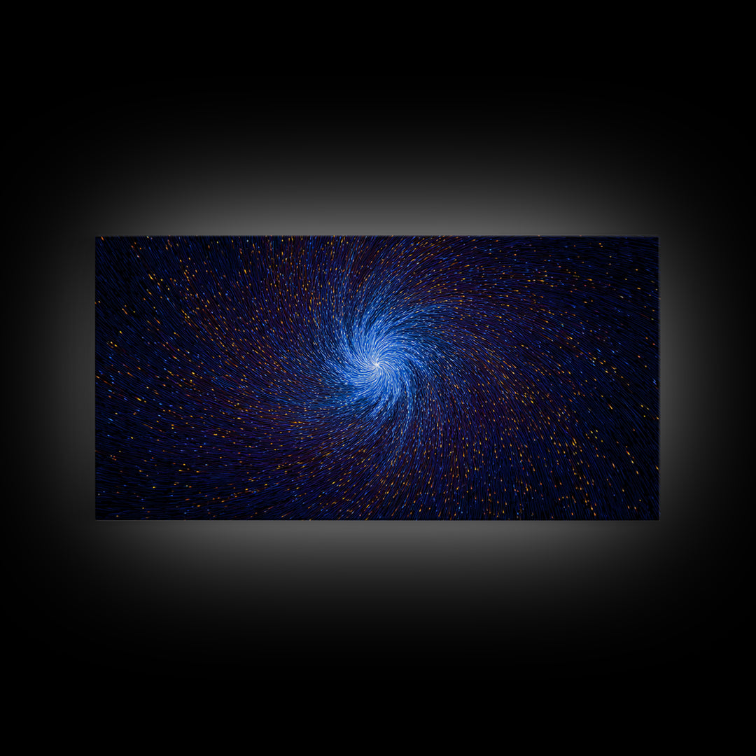 Blue Spiral Vortex Wall Art, Particle Galaxy Abstract, Modern Art Print, Cosmic Space Poster, Large Sci Fi Home Office Decor
