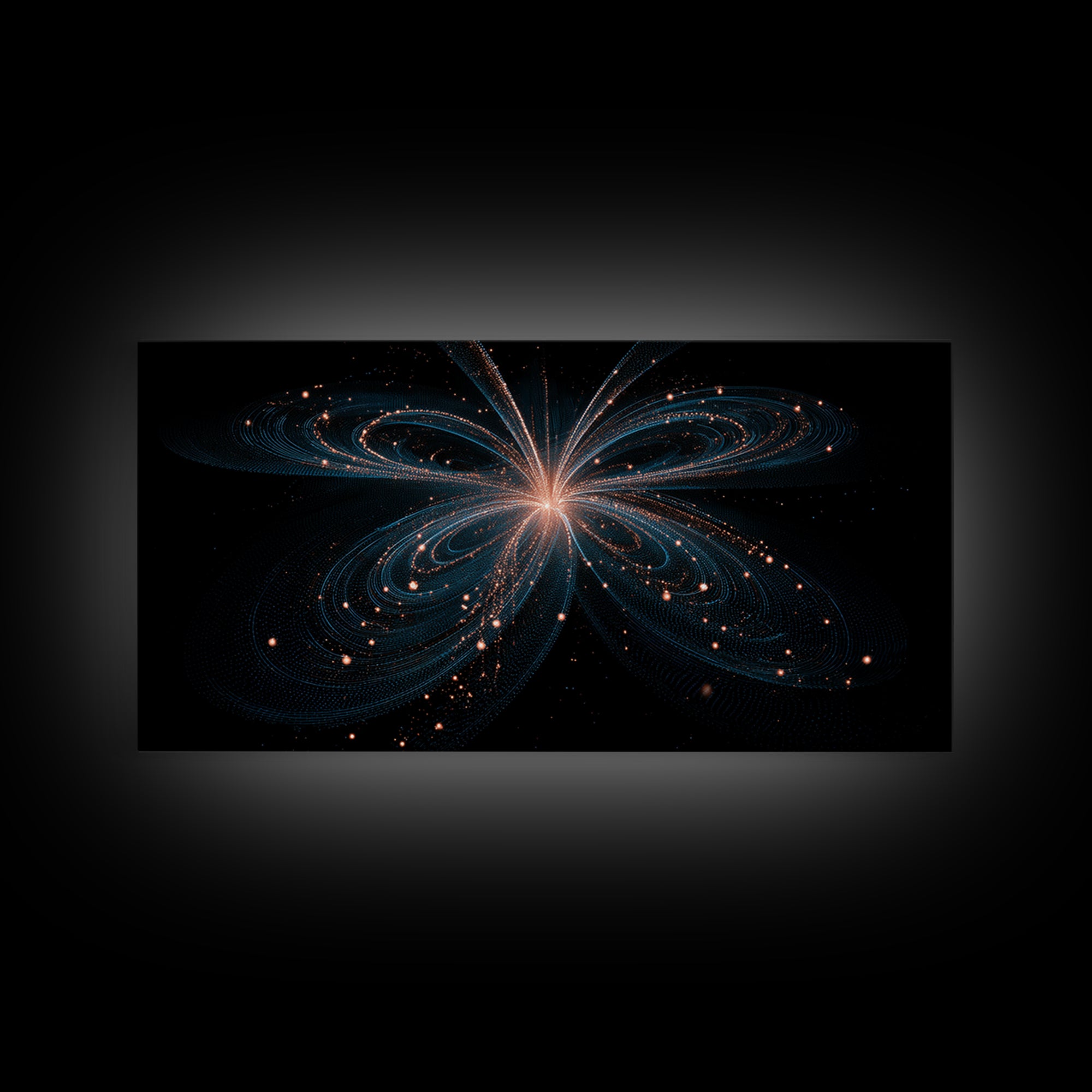 Orbital Butterfly Starfield Framed Canvas Print, Cosmic Particle Wall Art, Modern Abstract Art, Elegant Sci Fi Bedroom Decor