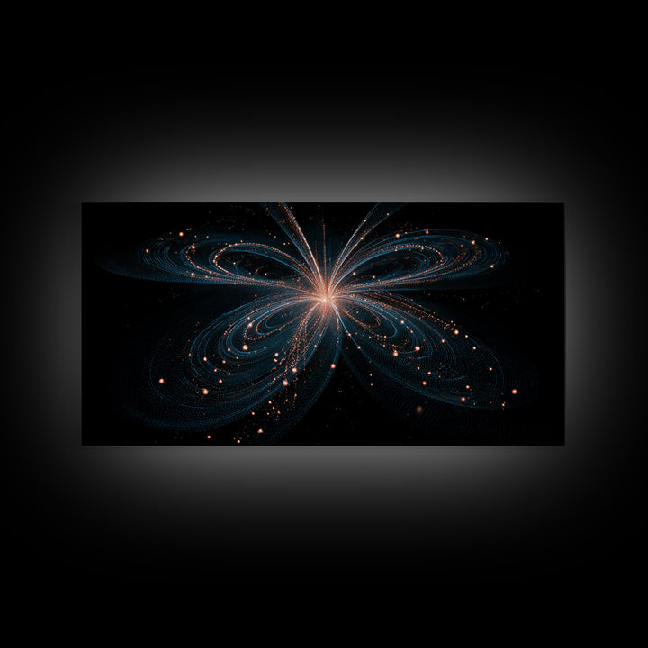 Orbital Butterfly Starfield Framed Canvas Print, Cosmic Particle Wall Art, Modern Abstract Art, Elegant Sci Fi Bedroom Decor